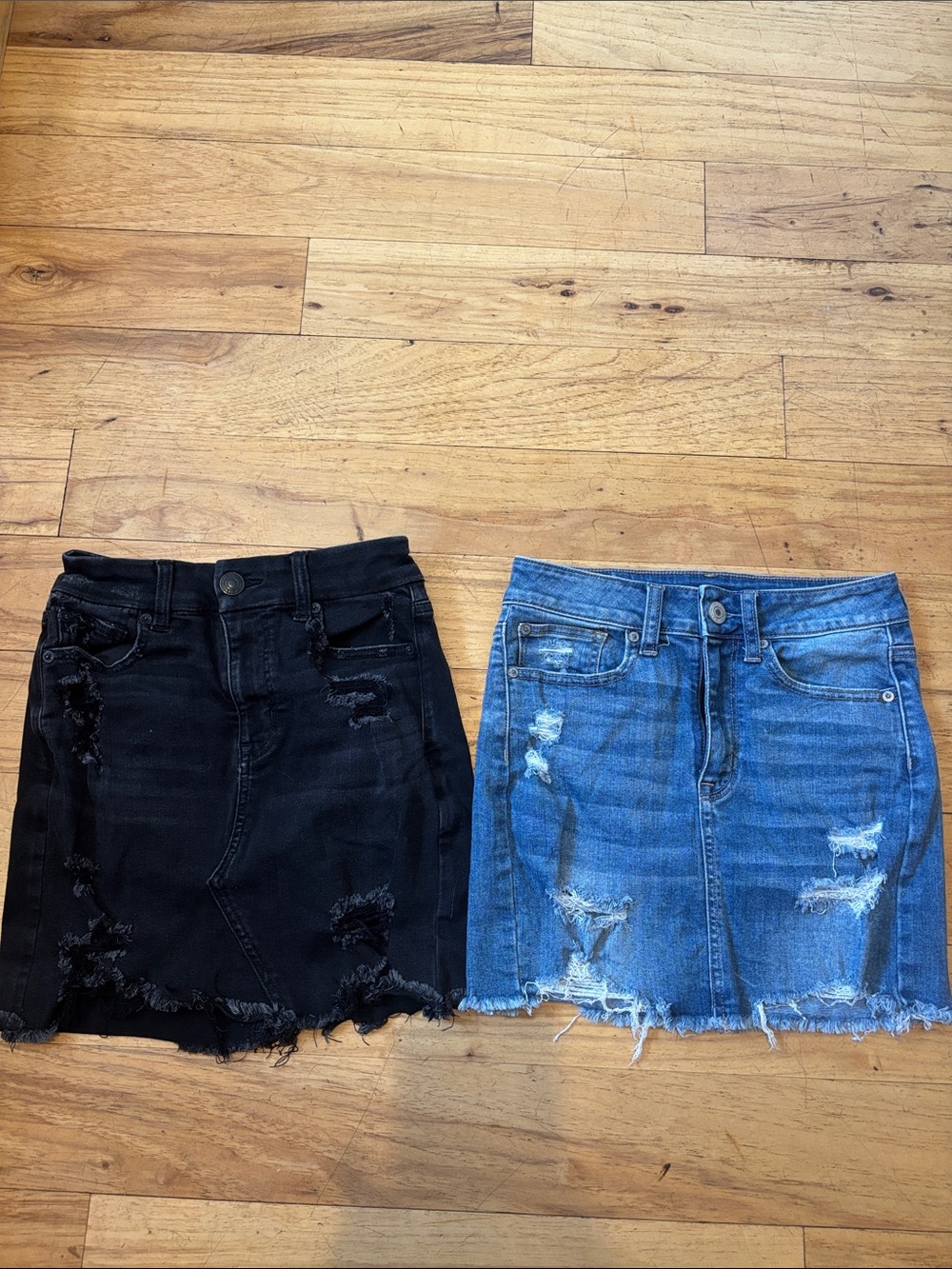 Distressed Denim Mini Skirts in Black and Blue size 00 and 0